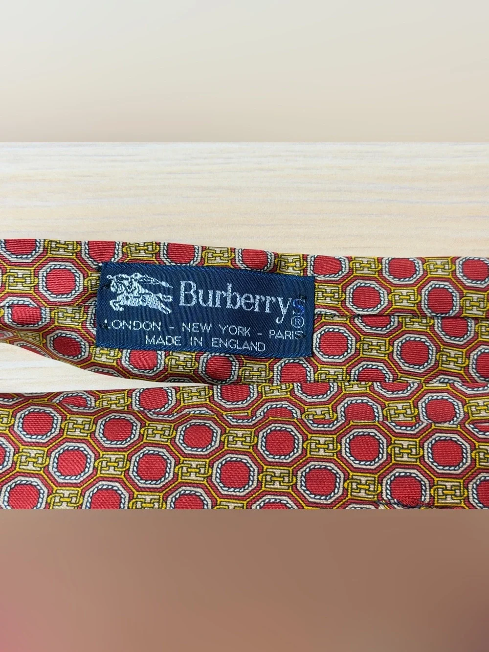 Burberry Red and Gold Medallion Silk Tie